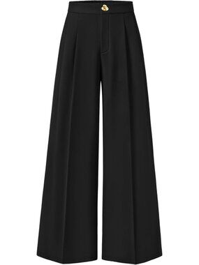 Women's Black Wide Leg High Waisted Casual Loose Flowy Fashionable Palazzo Pants